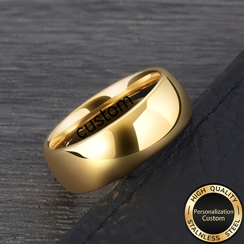 Men's Customized Engraved Golden Plated Ring, Fashion Gift